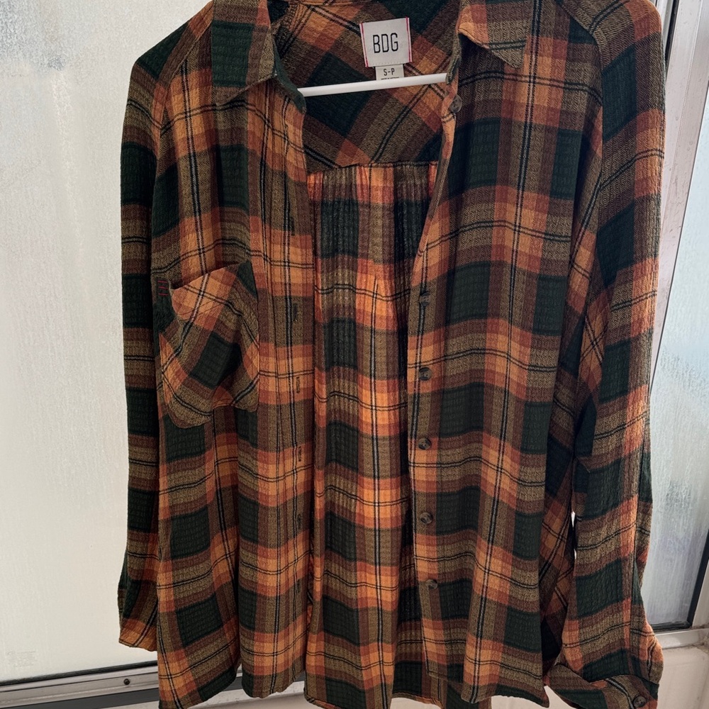 BDG women Casual Plaid Shirt - Orange and Black